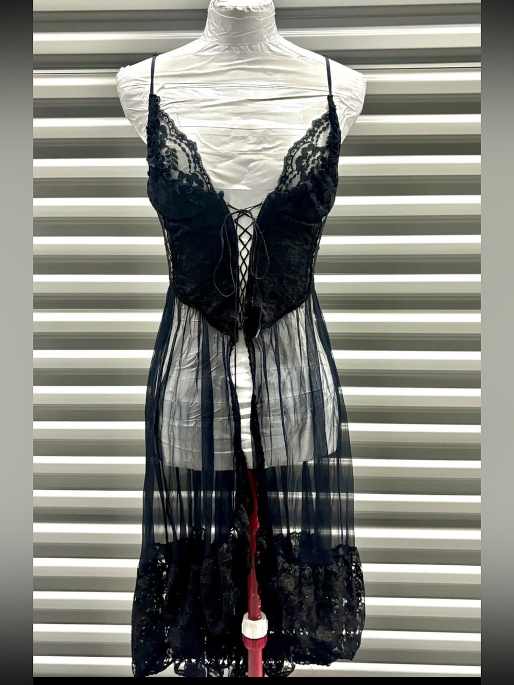 Lady Cameo VTG 70’s Sheer Lace Corset Gown Goth Whimsy Dark Romance Fairy Sz Med
